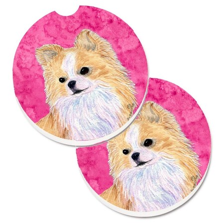 Carolines Treasures Pink Longhaired Chihuahua Set of 2 Cup Holder Car Coaster SS4750-PKCARC